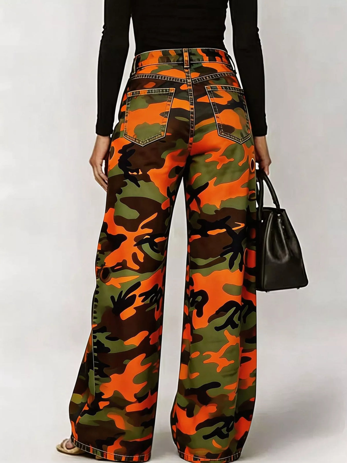 Camouflage Wide-Leg Jeans — back view