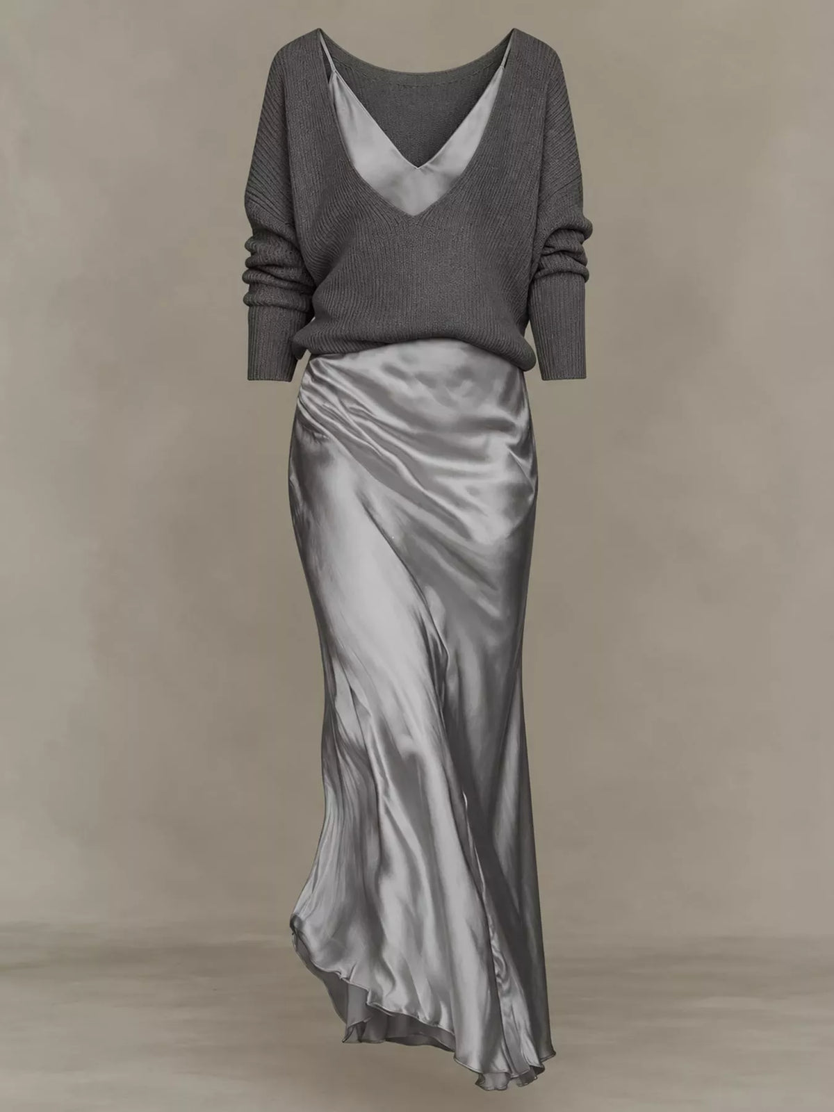 Satin Maxi Dress Two-Piece Set — garment front
