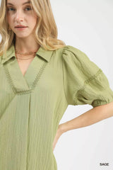 Trendsi Umgee Textured Puff Sleeve Top -