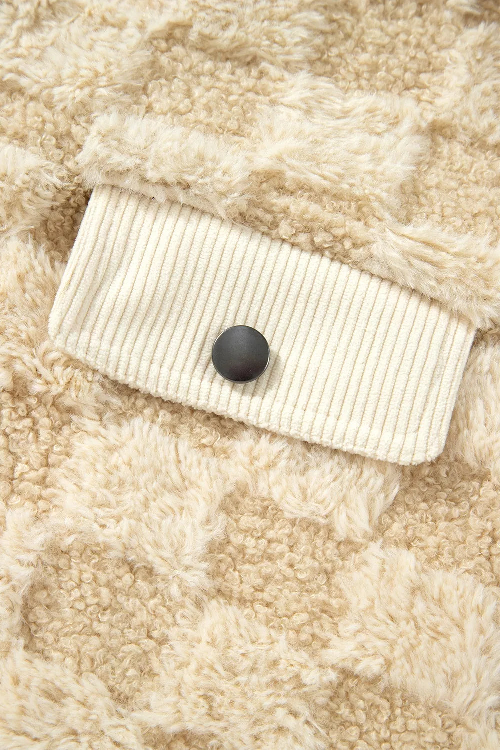 Trendsi Plush Checkered Corduroy Trim Metal Button Long Sleeve Shift Silhouette Shacket -
