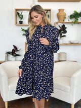 Trendsi Double Take Full Size Printed Ruffle Hem Long Sleeve Tiered Dress -