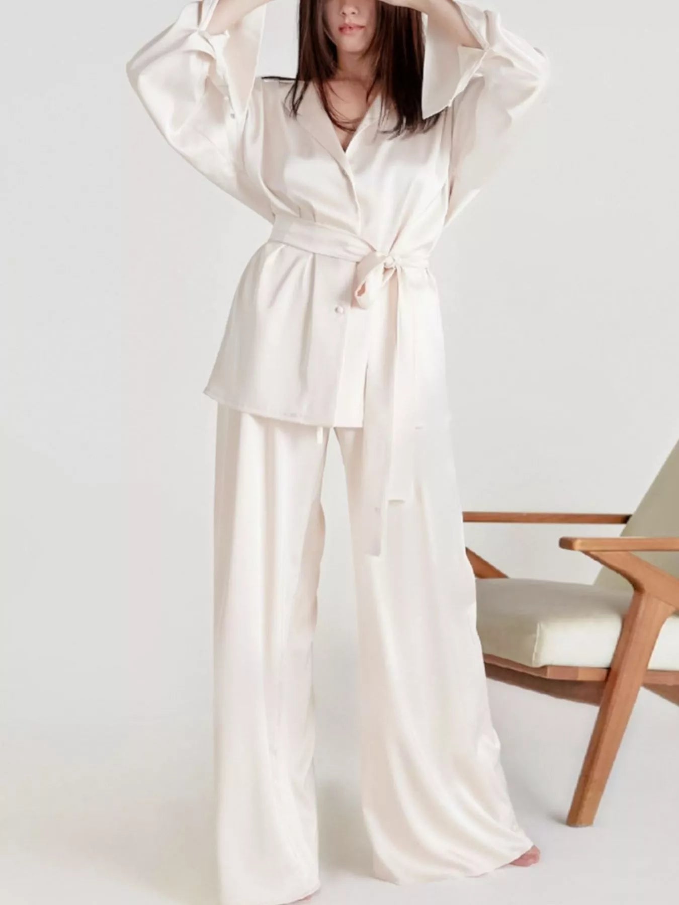 Trendsi Satin Long Sleeve Shirt and Pants Set -