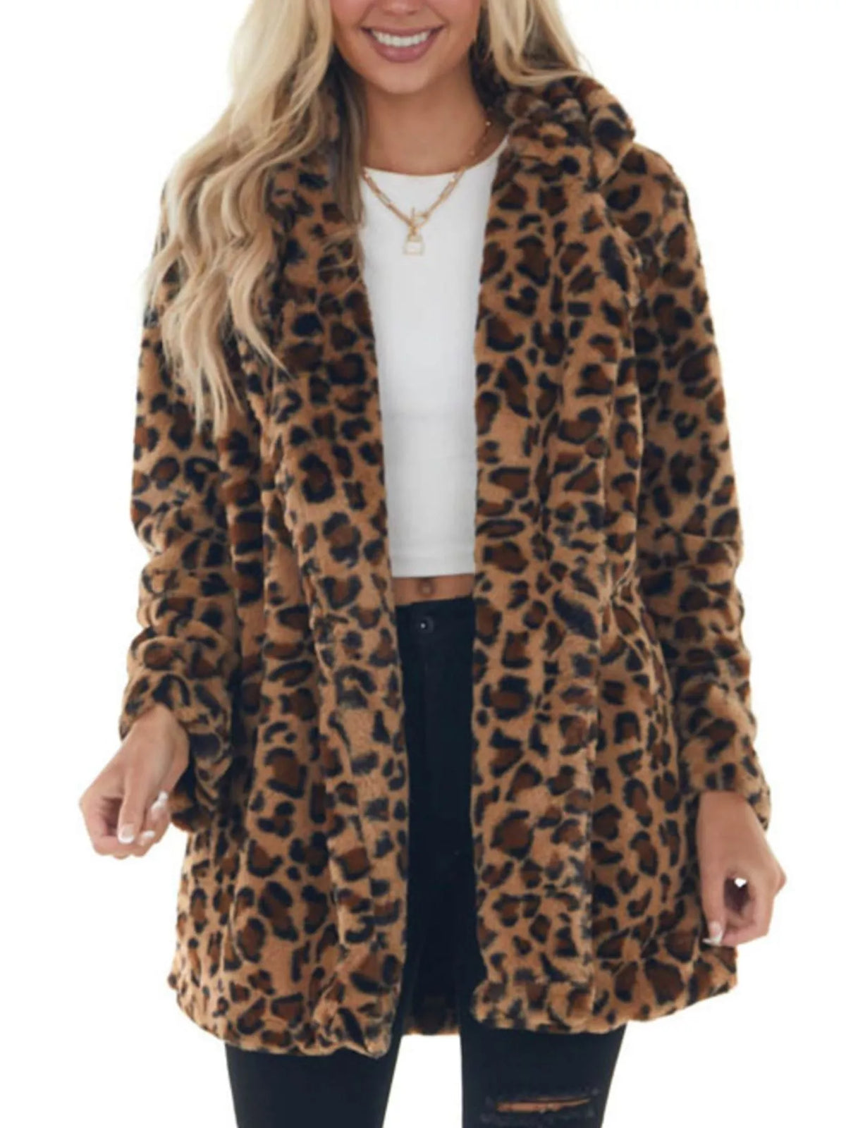 Leopard open-front outerwear jacket