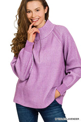 Trendsi Zenana Ribbed Two Tone Half Zip Sweater -