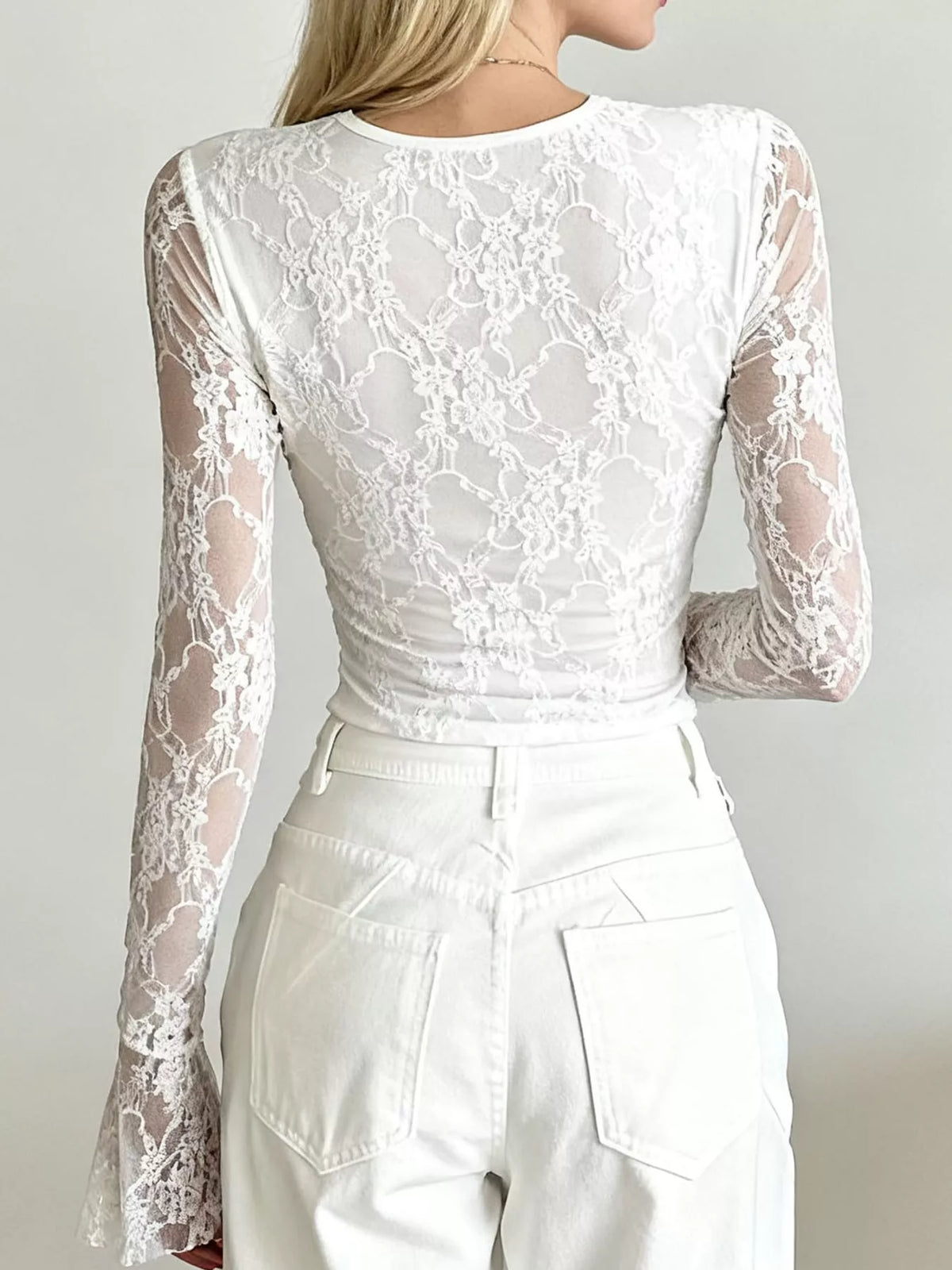 Round neck long sleeve blouse, back view