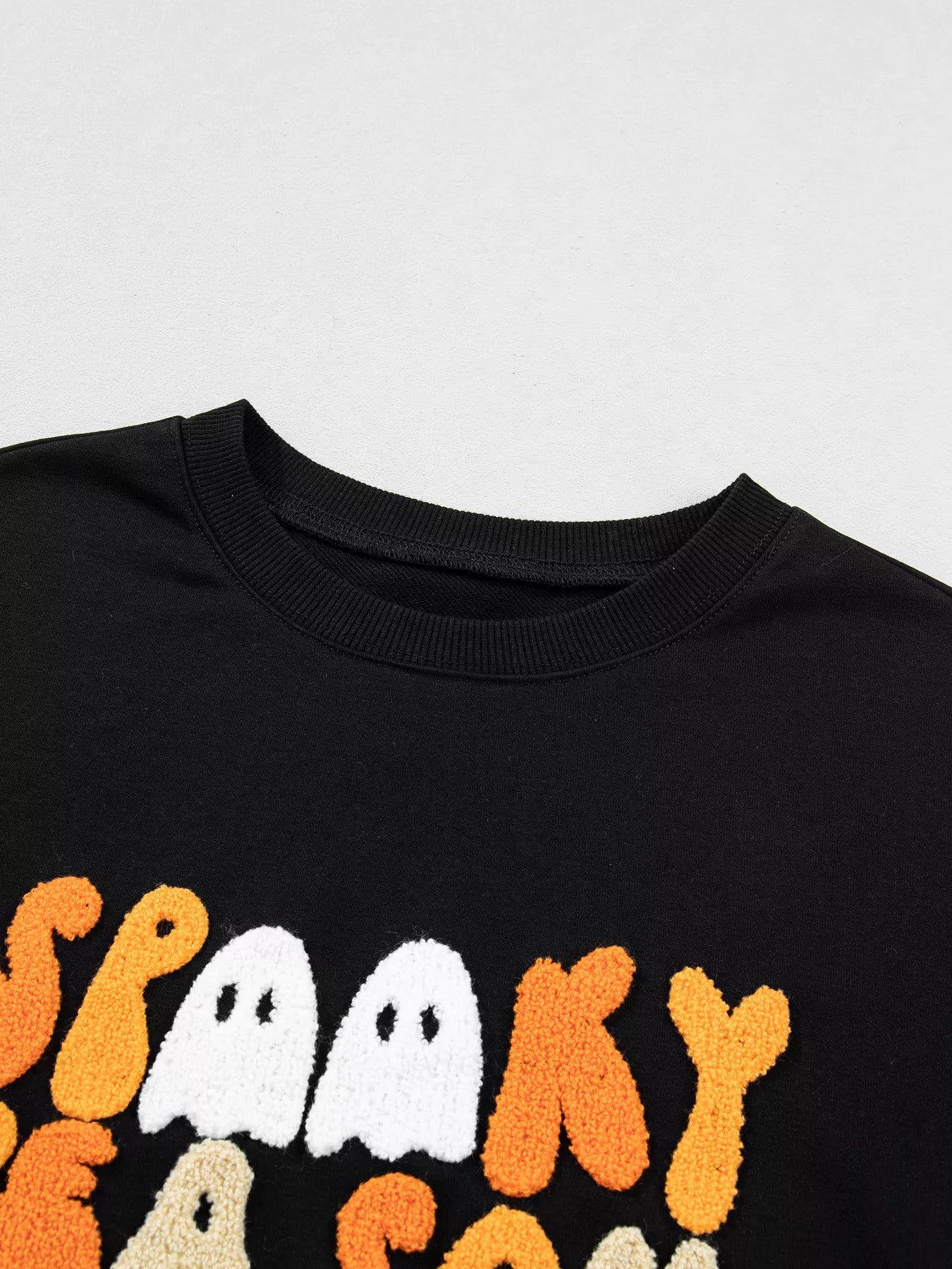 Trendsi Embroidered Spooky Season Long Sleeve Round Neck Sweatshirt -