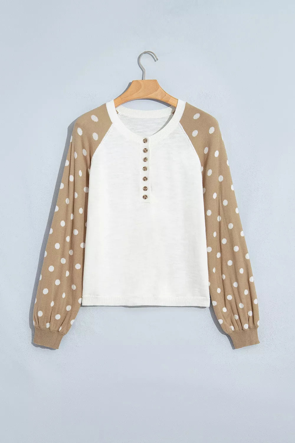 Trendsi Polka Dot Contrast Long Sleeve Button V Neck Sweater -