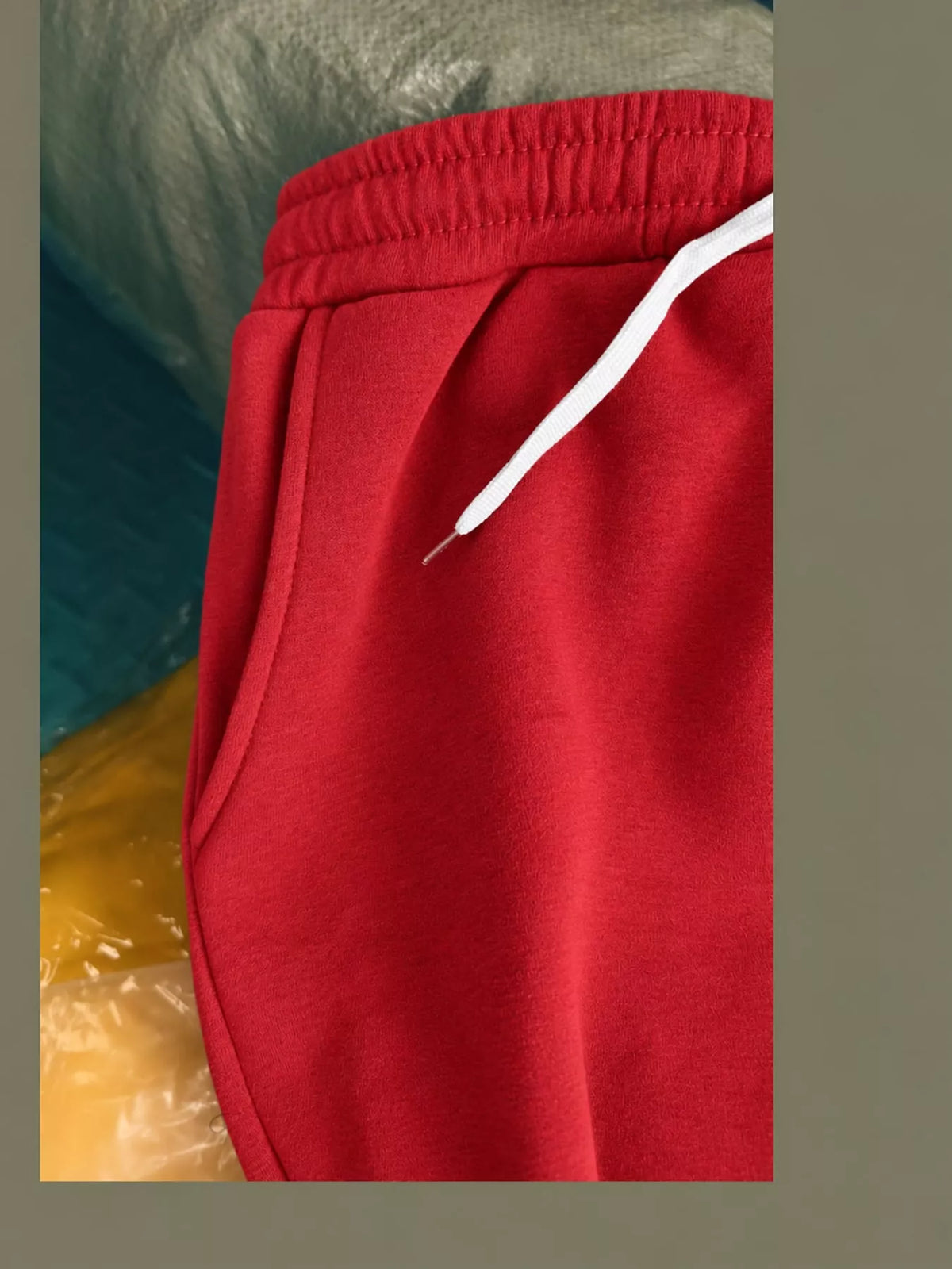 Red wide-leg pants with drawstring