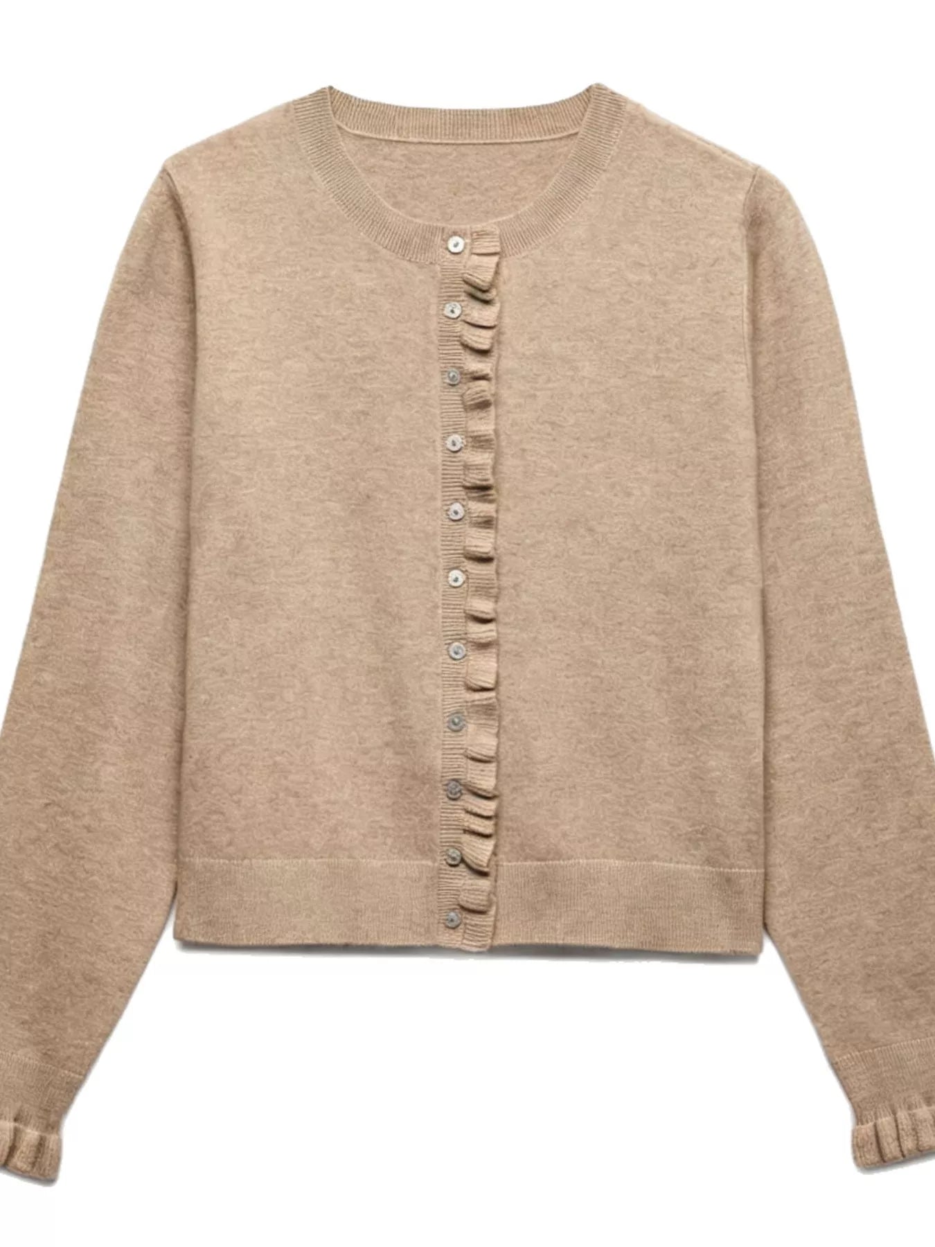 Trendsi Ruffle-Trimmed Button-Down Knit Cardigan -