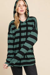 Trendsi BOMBOM Drawstring Striped Dropped Shoulder Hoodie -