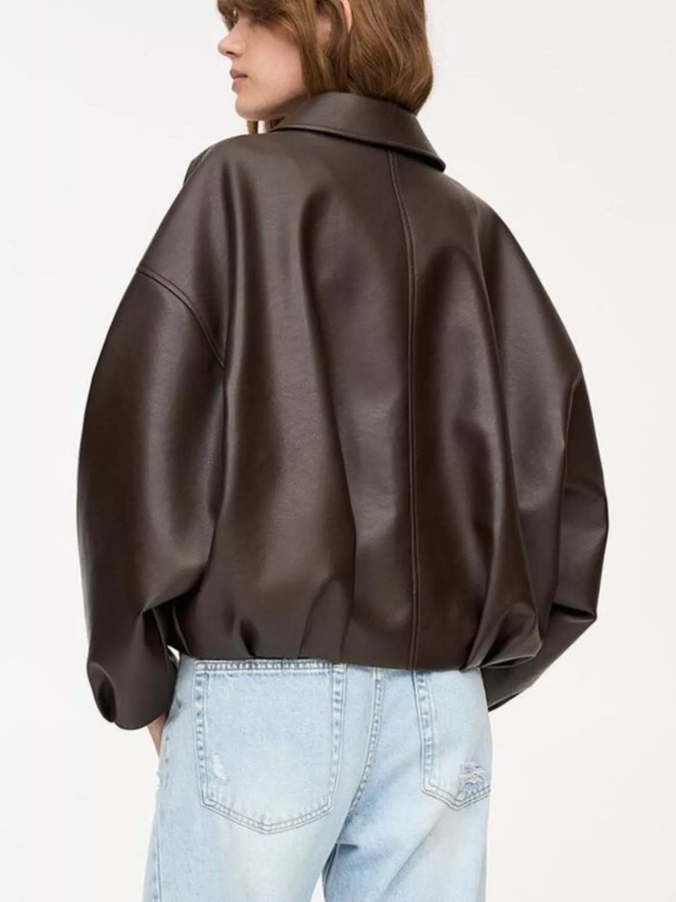 Trendsi Faux Leather Zip Up Jacket -