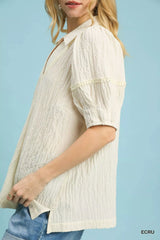Trendsi Umgee Textured Puff Sleeve Blouse -