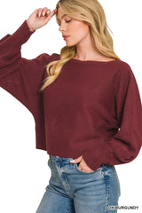 Trendsi Zenana Boat Neck Balloon Sleeve Sweater -