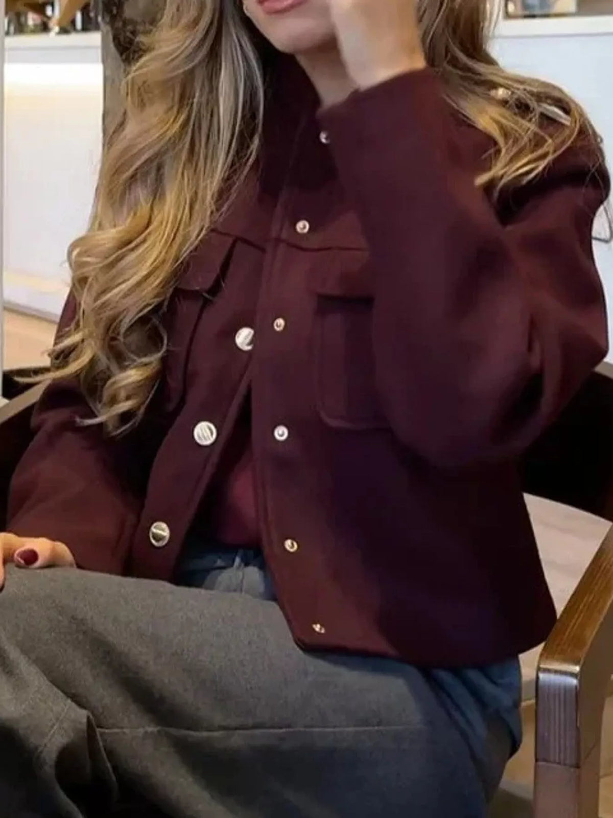 Snap-Front Cropped Jacket — front view