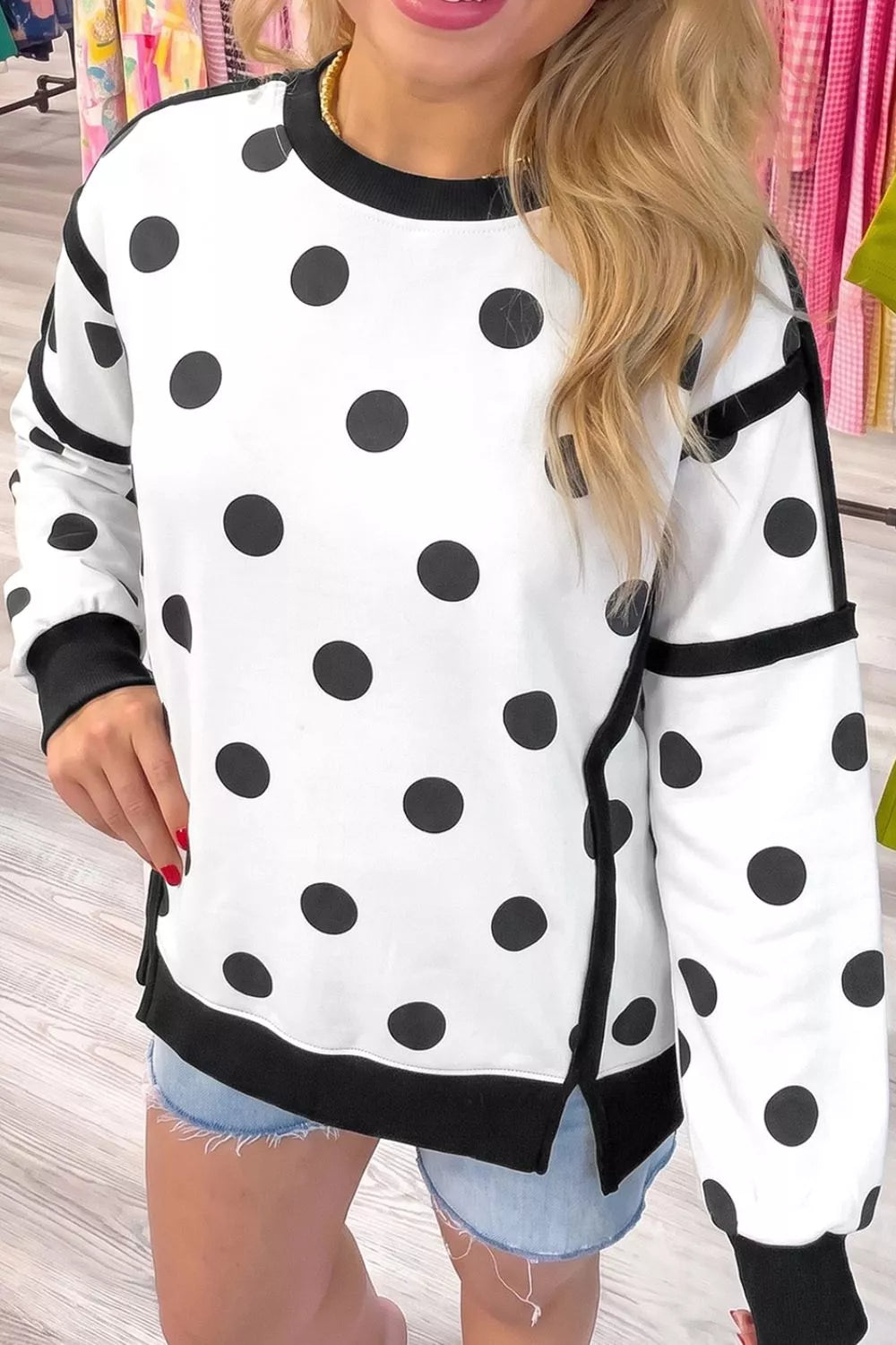 Trendsi Polka Dot Crew Neck Sweatshirt -