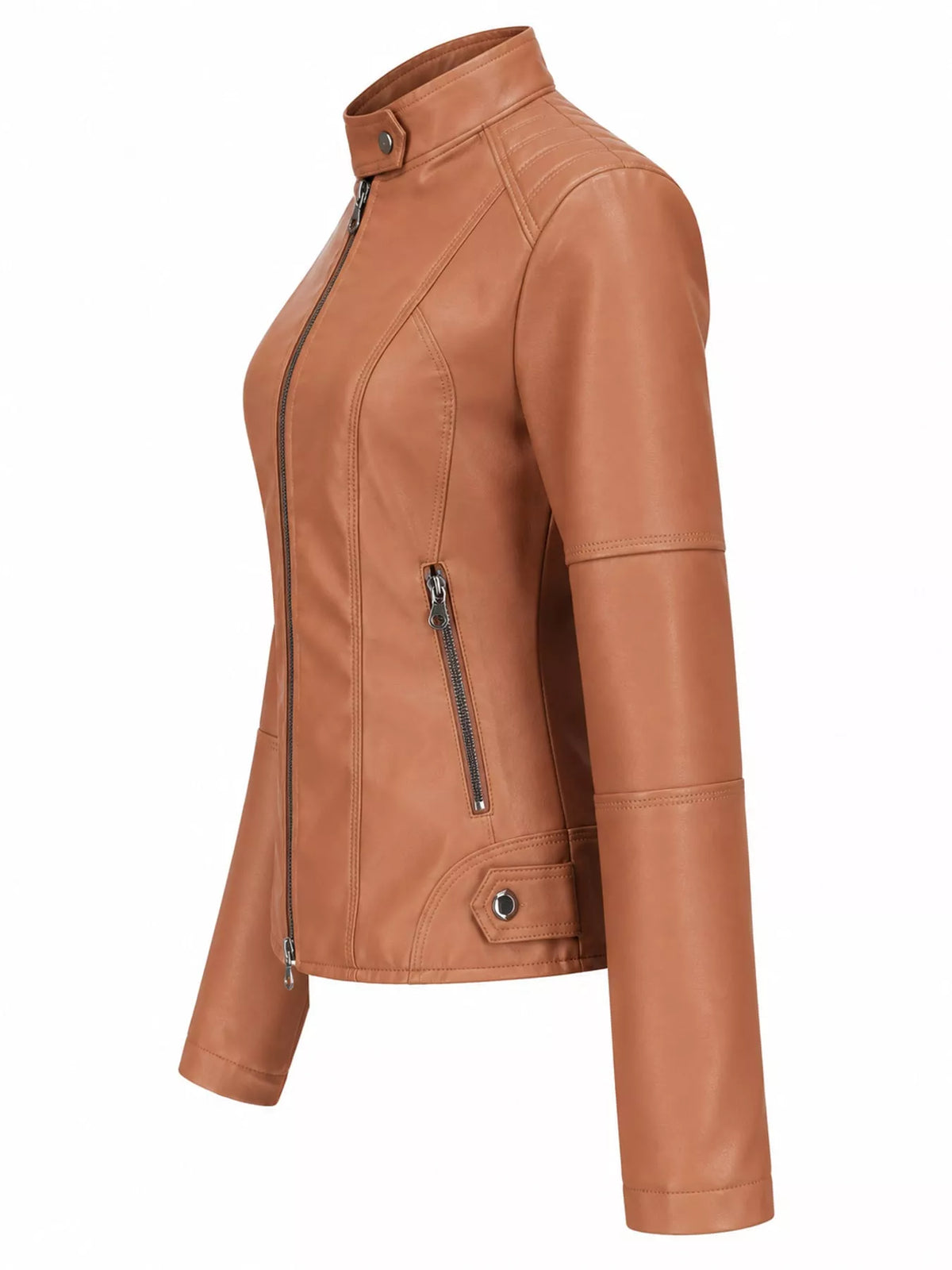 Faux-leather moto jacket, tan side