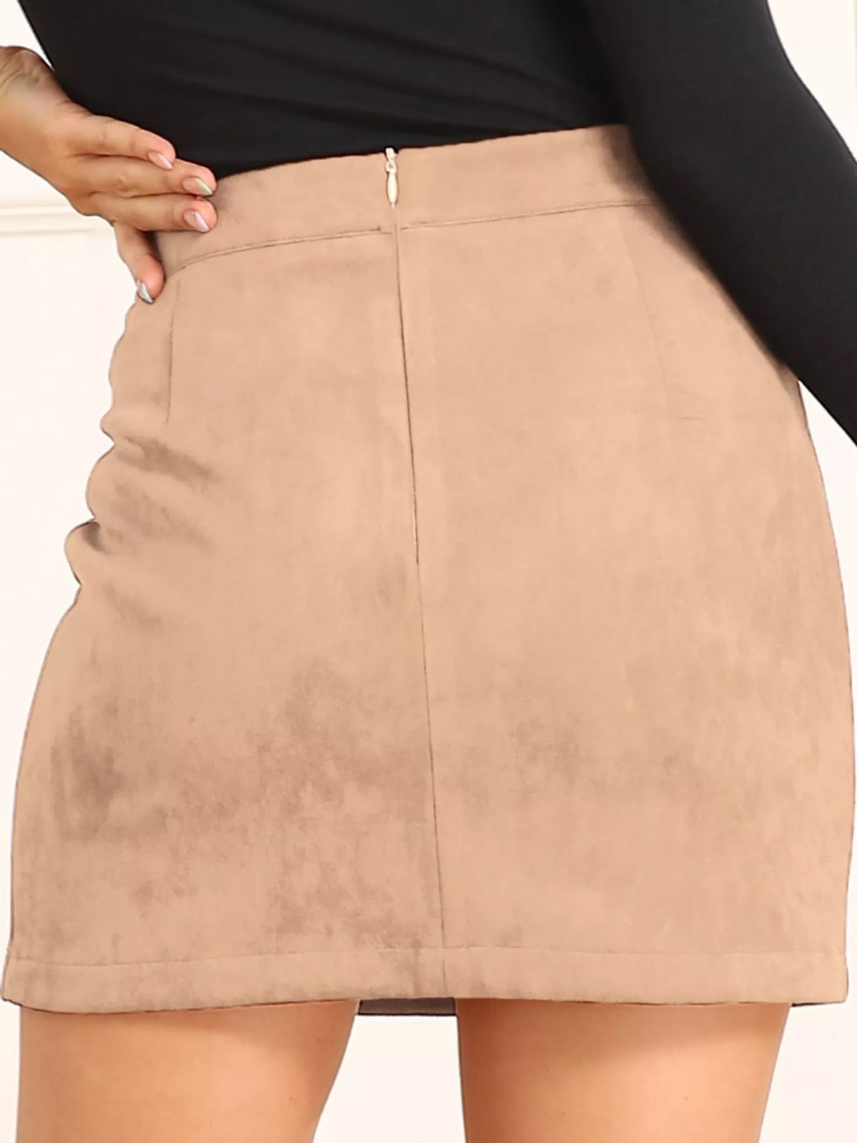 Zip-up mini skirt, beige back