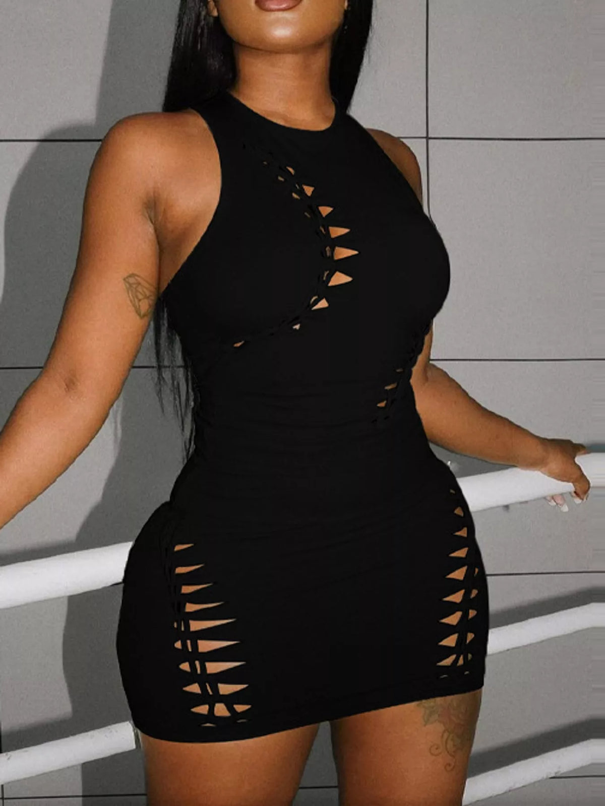 Sleeveless Cut-Out Bodycon Top and Mini Skirt Set — front view