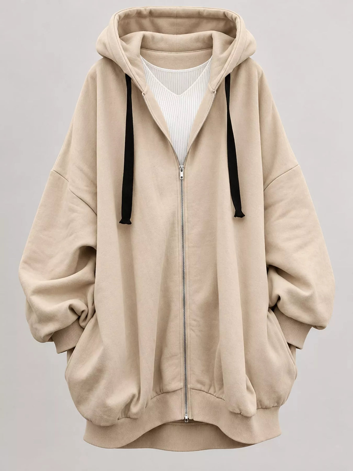 Apricot drawstring zip-up oversized hoodie