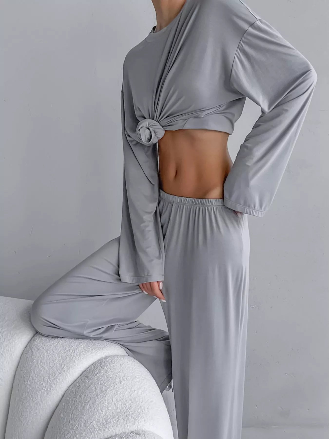 Trendsi Solid Color Long Sleeve Top and Pants Set -