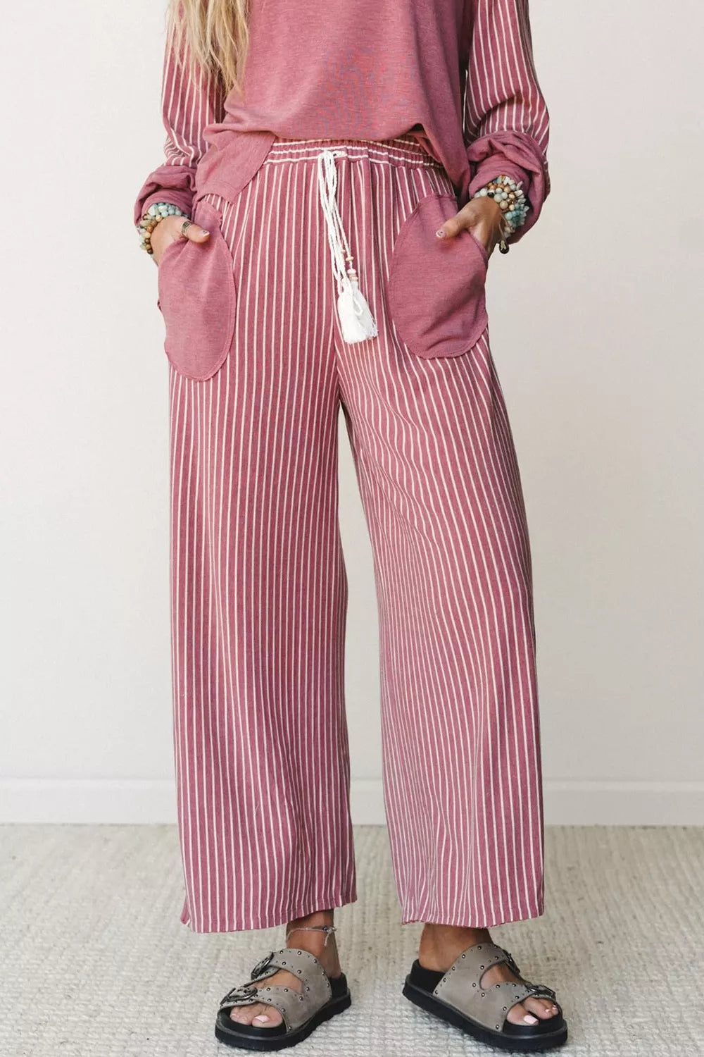 Trendsi Rae Edge Patchwork Long Sleeve Top and Pocket Casual Pants Set -