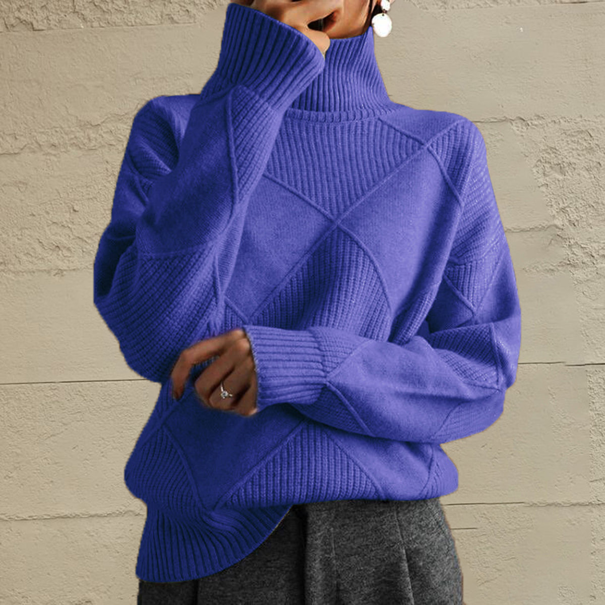 Trendsi Geometric Turtleneck Long Sleeve Sweater -