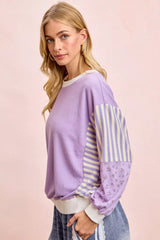 Trendsi BiBi Mix and Match Sweatshirt with Floral Sleeve Striped -