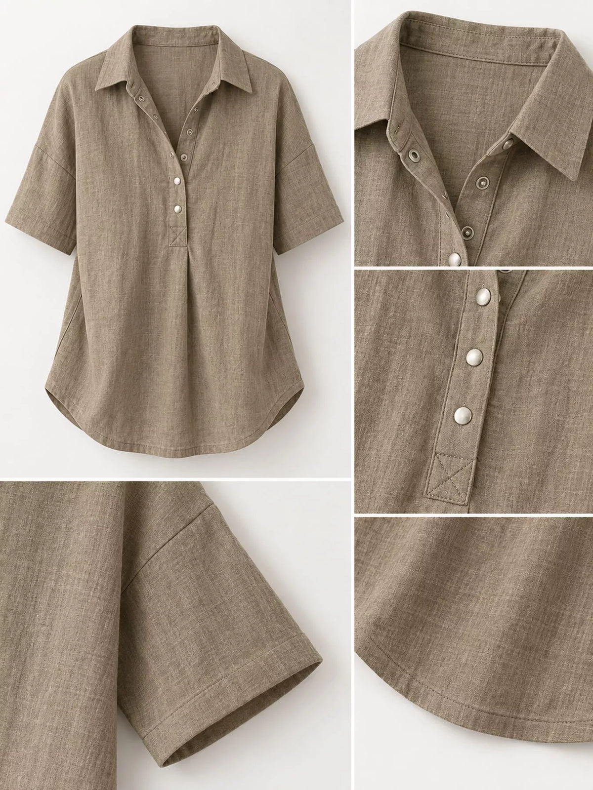 Snap Down Shirt in khaki, construction detail