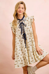 Trendsi BiBi Floral Multi-tierd Dress With Ruffles And Front Tie -