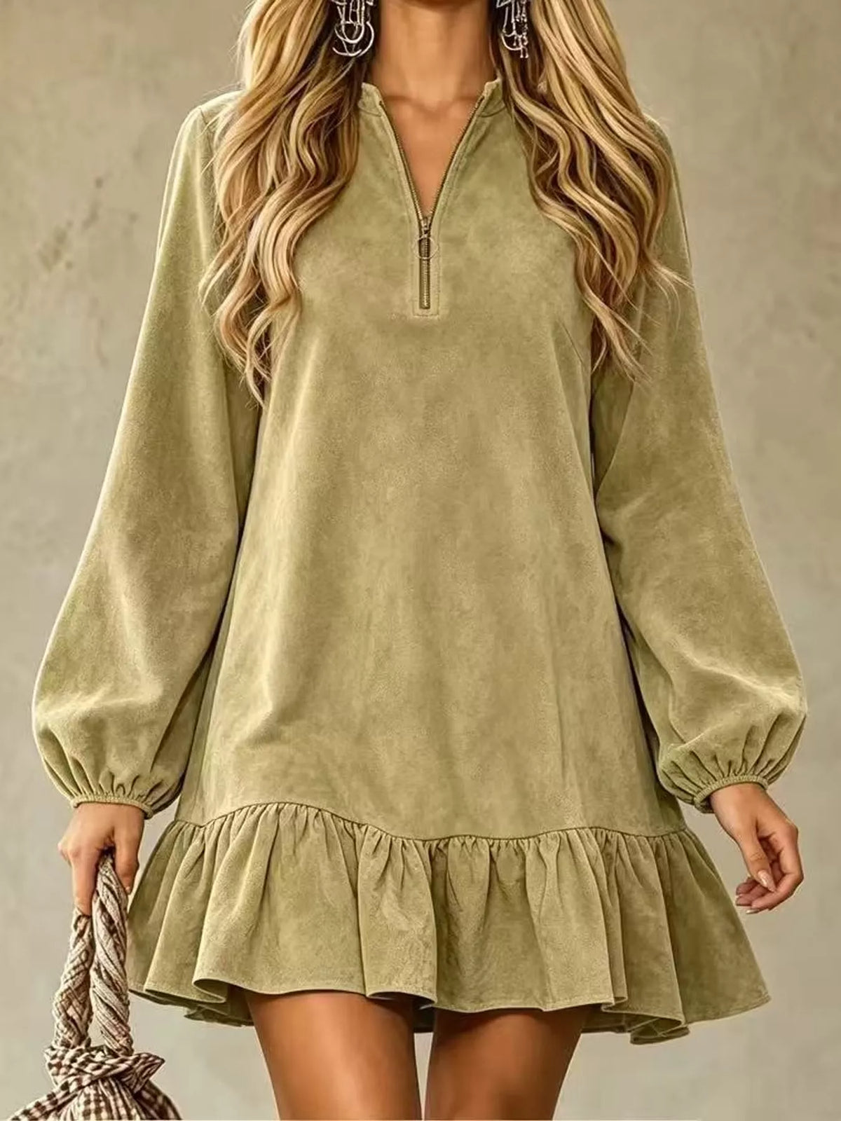 Quarter-zip dress, olive front