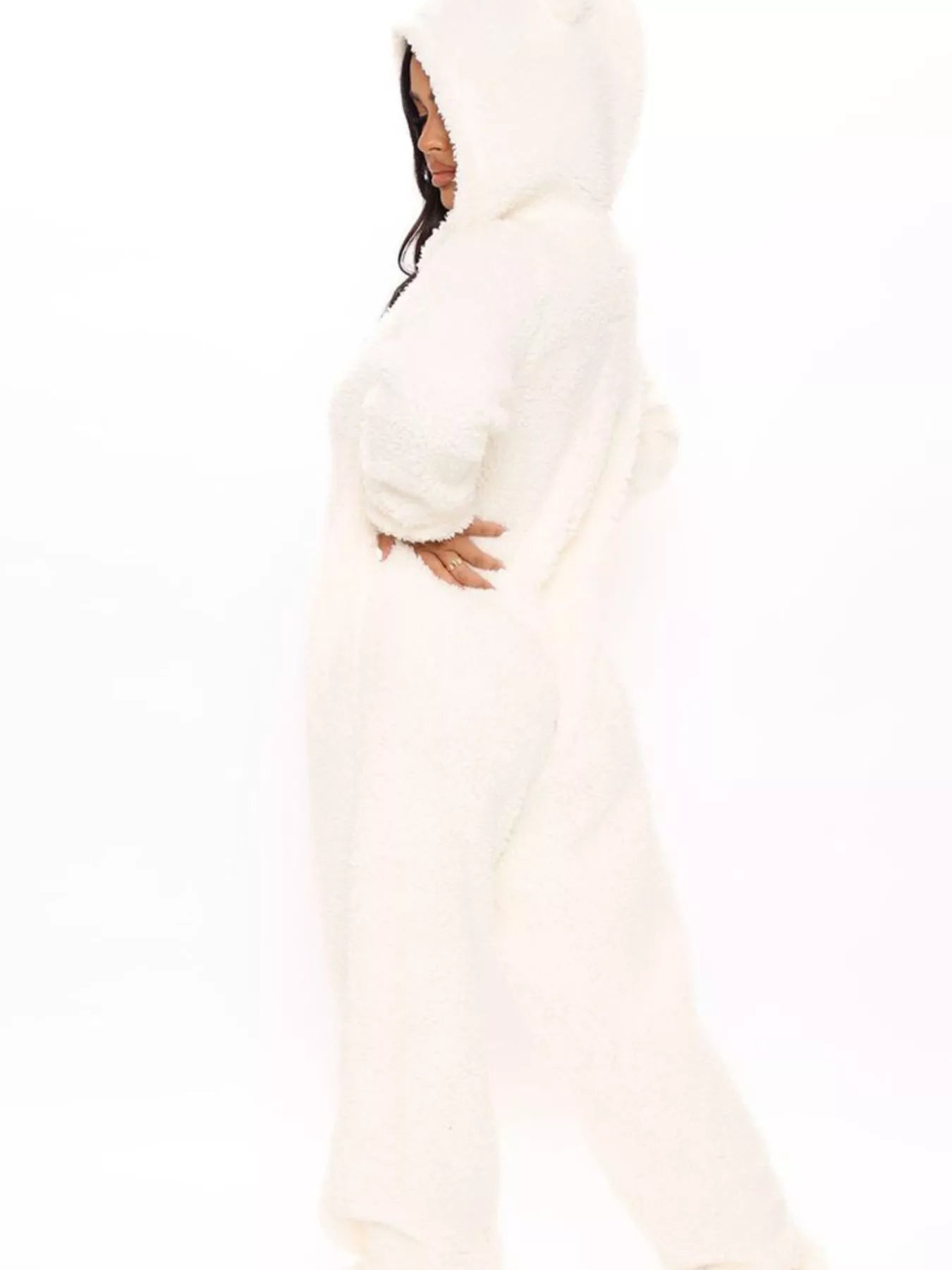 Trendsi Full Size Fleece Zip-Up Hooded Jumpsuit Plus Size -
