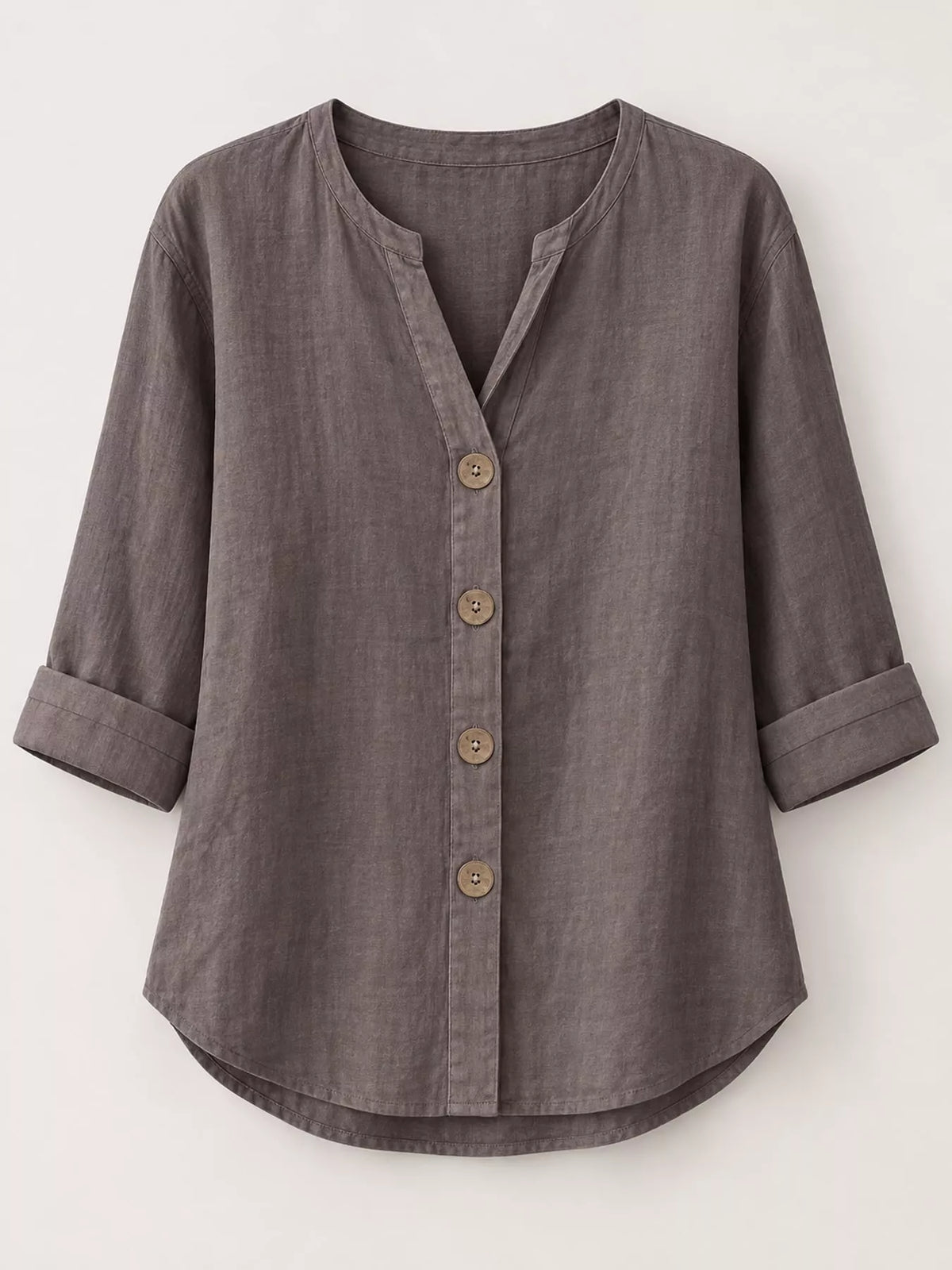 Notched-neck shirt, gray flat front