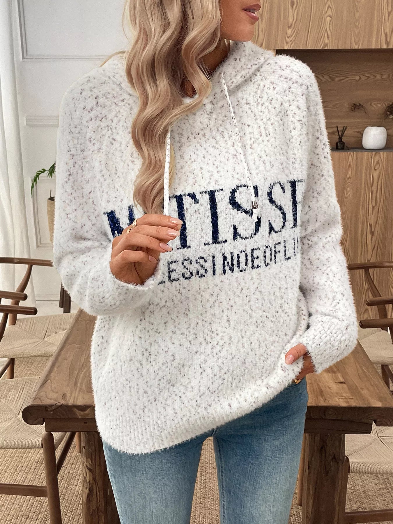 Trendsi Fuzzy Letter Graphic Hooded Sweater -