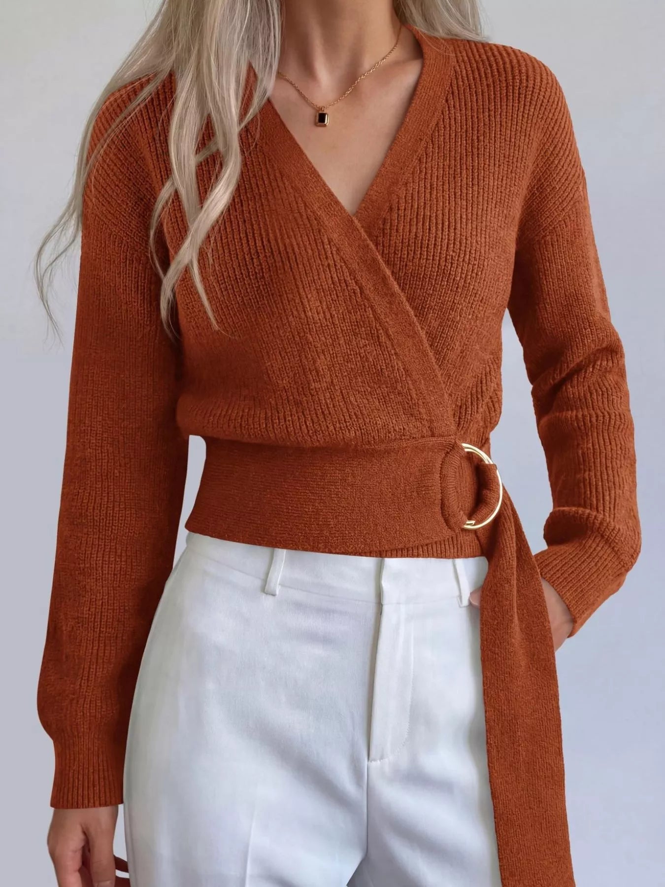 Trendsi Metal Ring Detail Dropped Shoulder Sweater -
