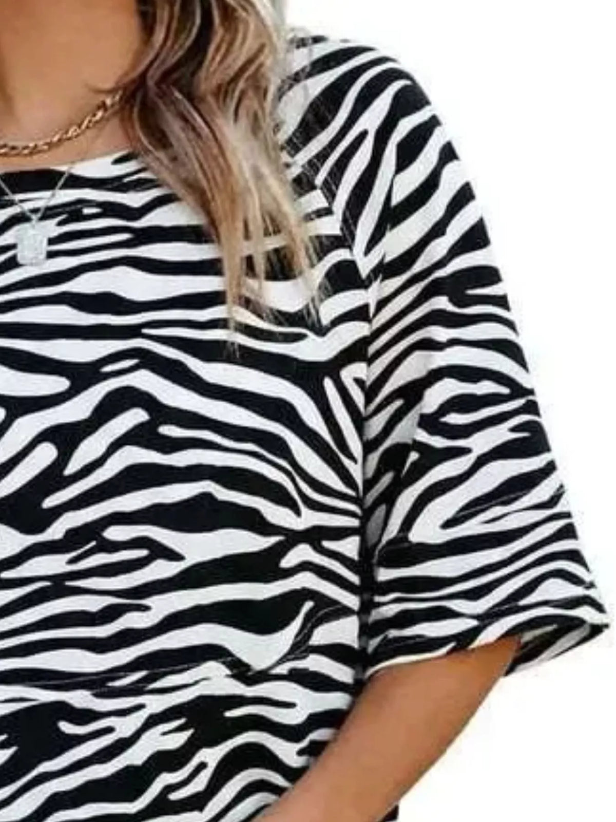 Printed Relaxed Fit T-Shirt in black and white zebra print, construction detail
