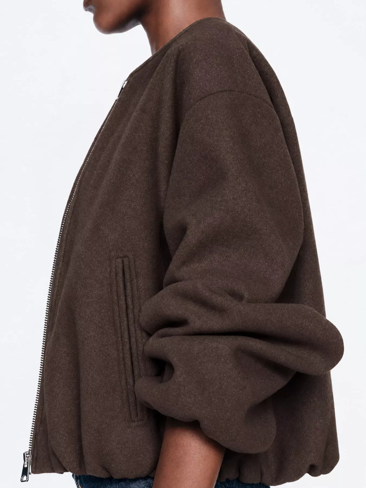Cropped Round-Neck Zip-Up Jacket — side view