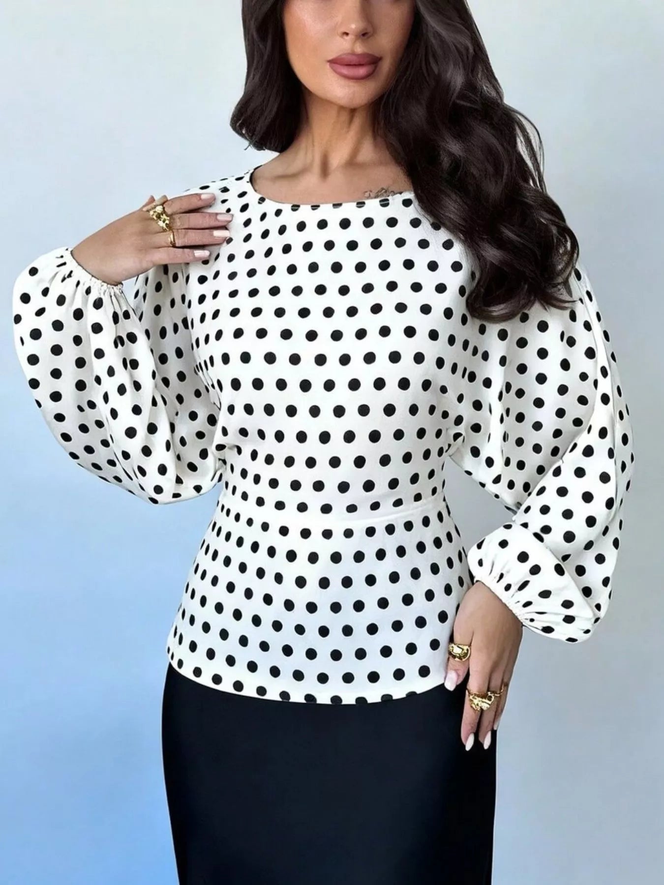 Trendsi Polka Dot Round Neck Blouse -