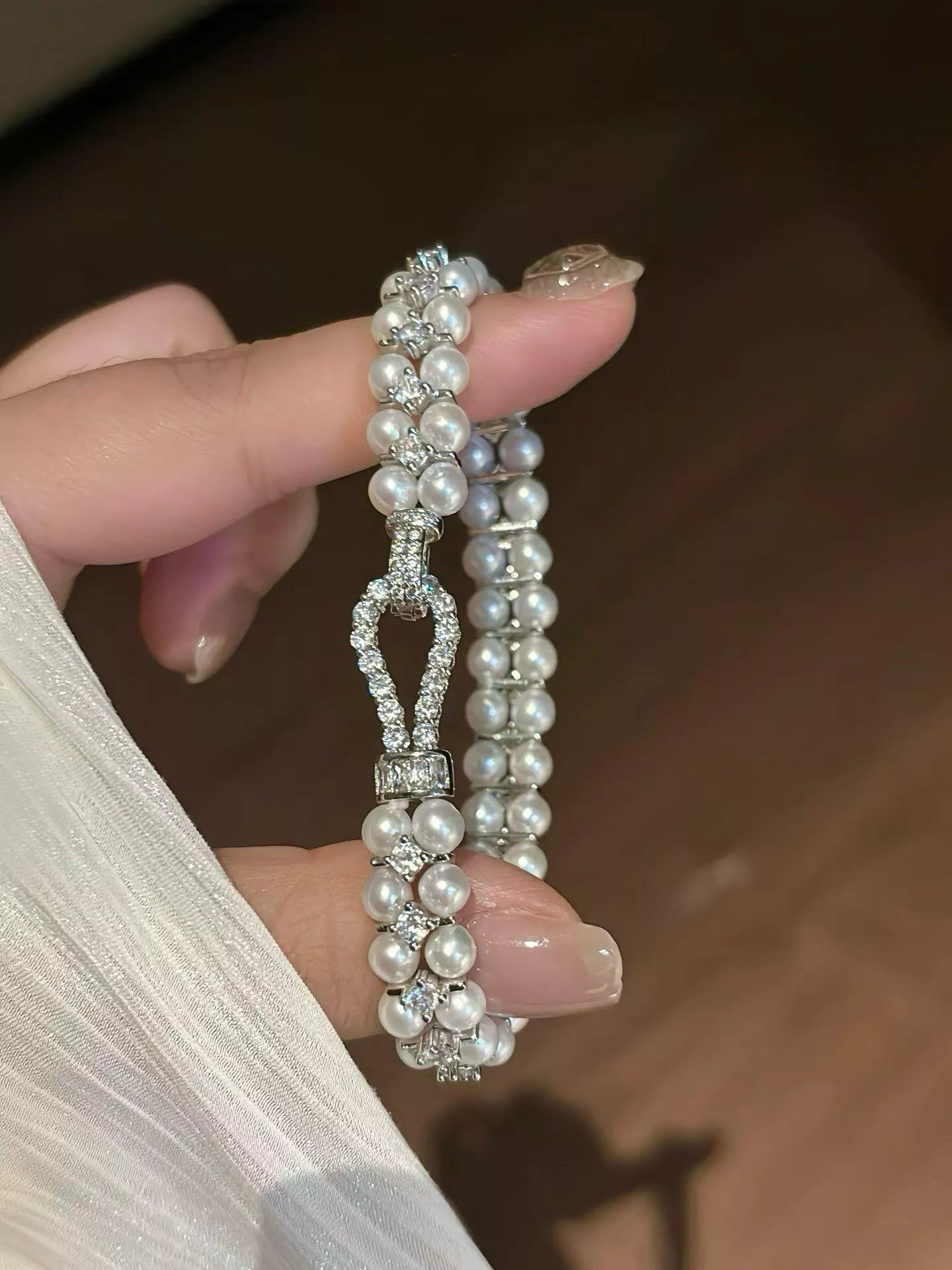 Trendsi Pearl & Zircon Embellished Bracelet -