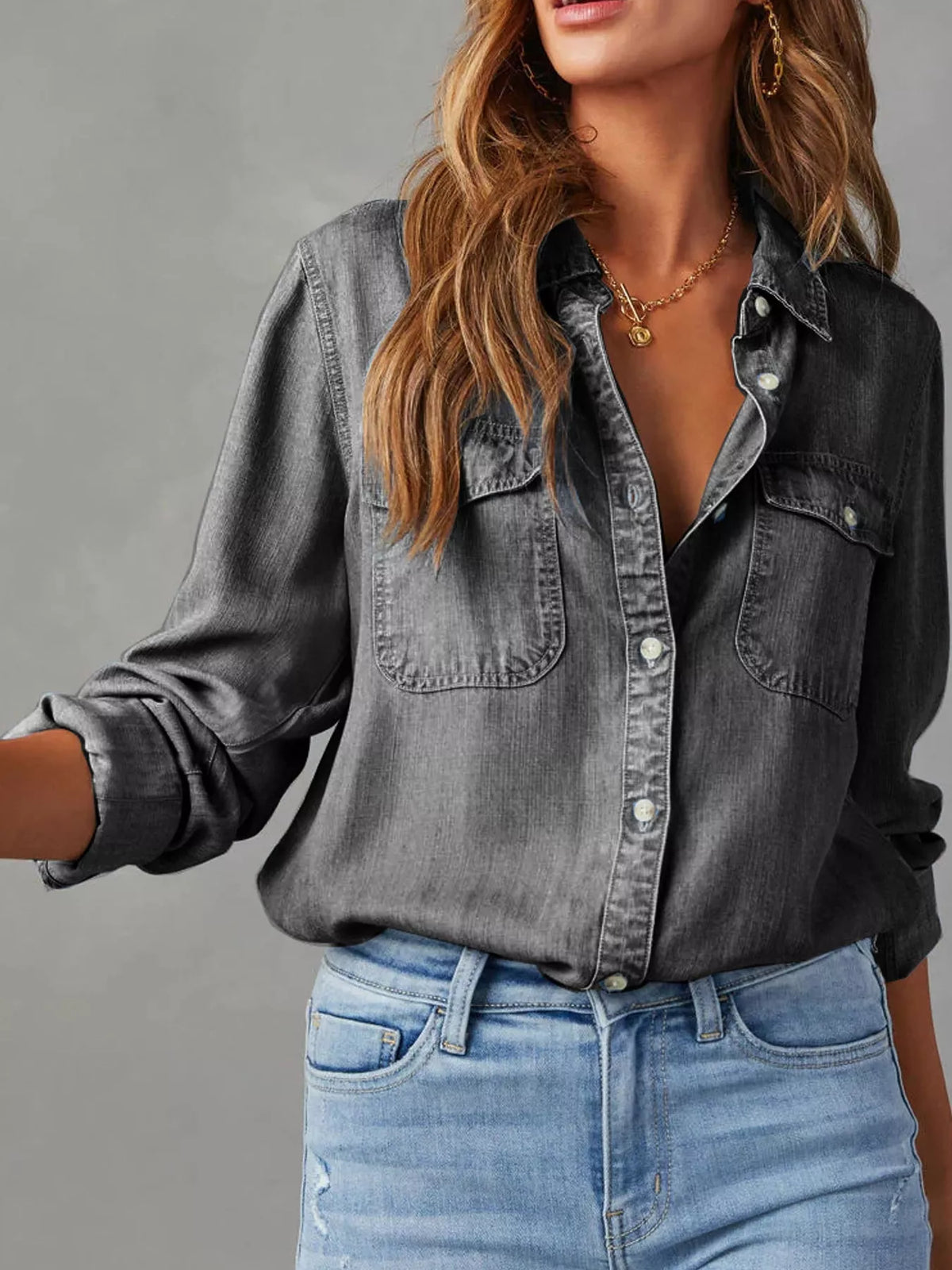 Dark Gray button-down denim shirt