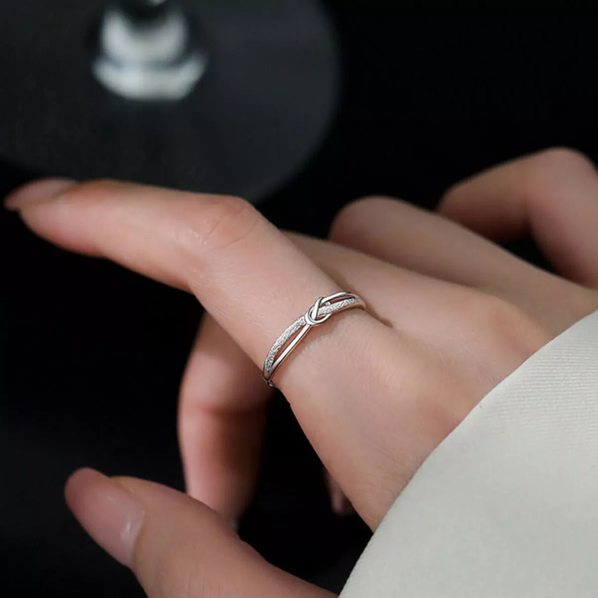 Women's 925 Sterling Silver Zircon Twisted Knot Ring