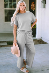 Trendsi Double Take Full Size Texture Short Sleeve Top and Pants Set -