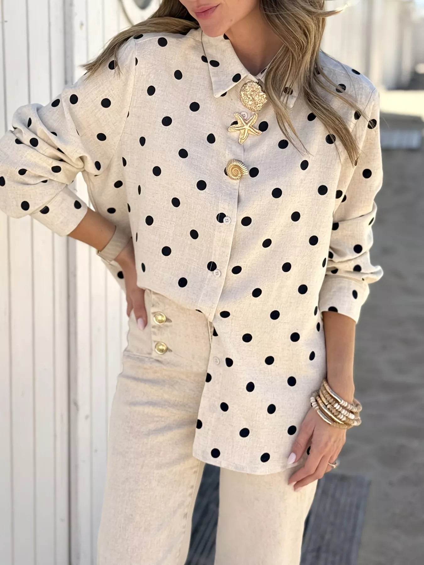 Trendsi Polka Dot Button Up Shirt -