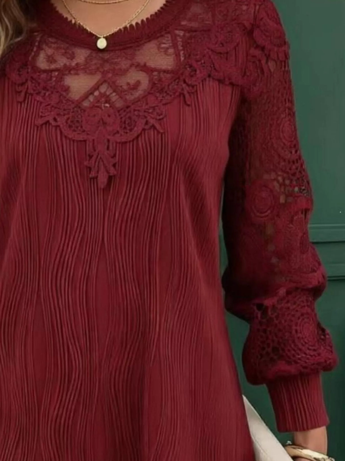Lace patchwork long sleeve blouse