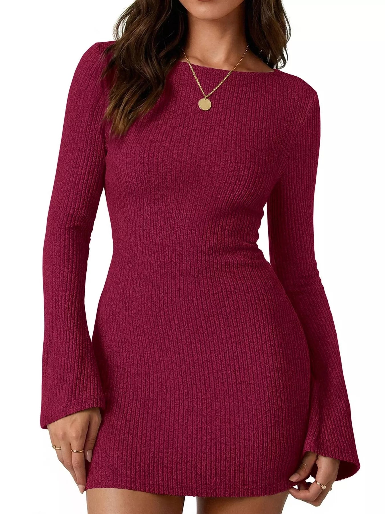Trendsi Ribbed Knit Long Sleeve Slim Fit Sweater Dress -