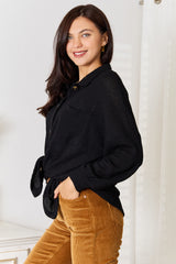 Trendsi Double Take Waffle-Knit Collared Neck Dropped Shoulder Shirt -