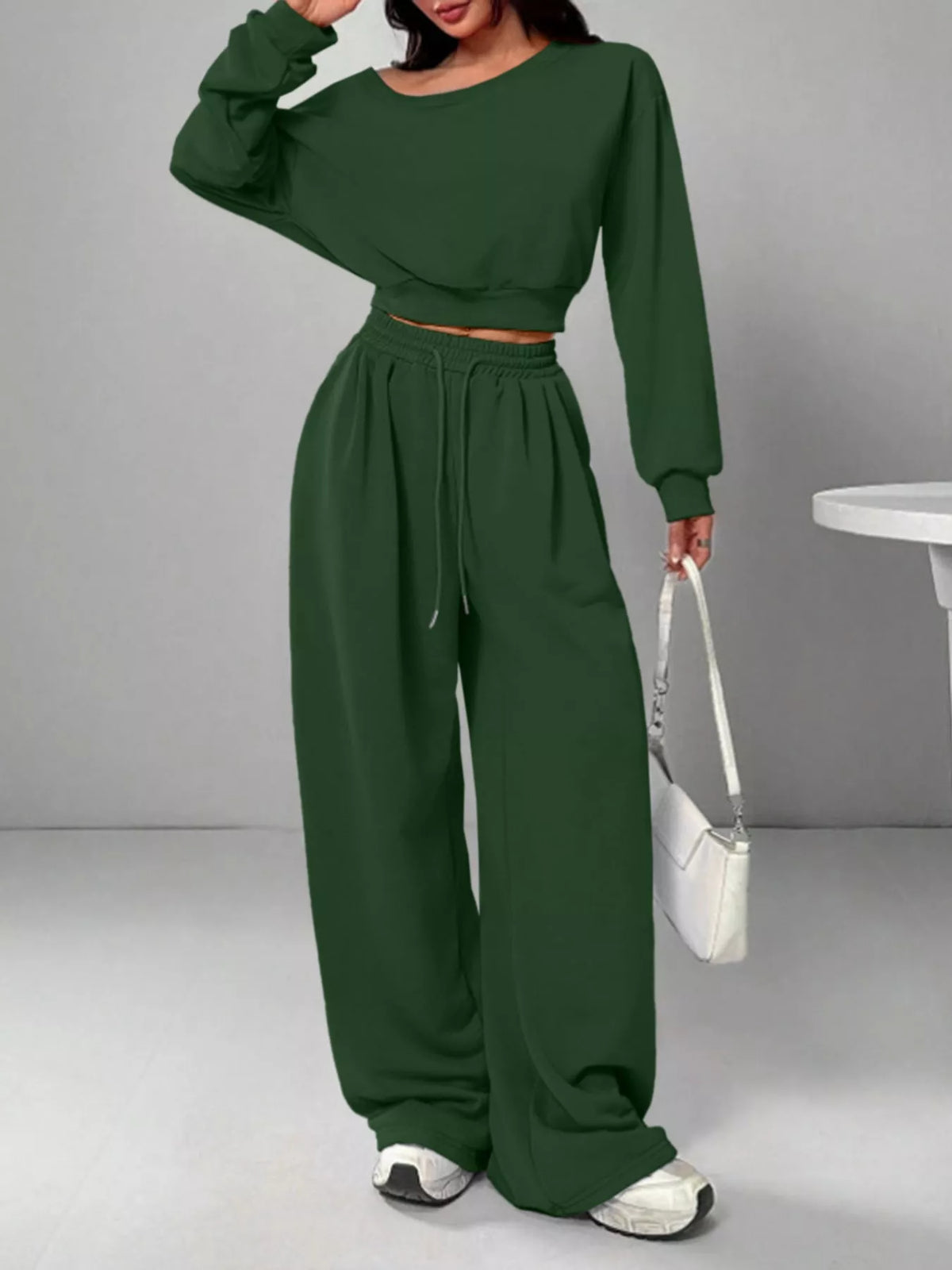 Army green wide-leg top and pants set