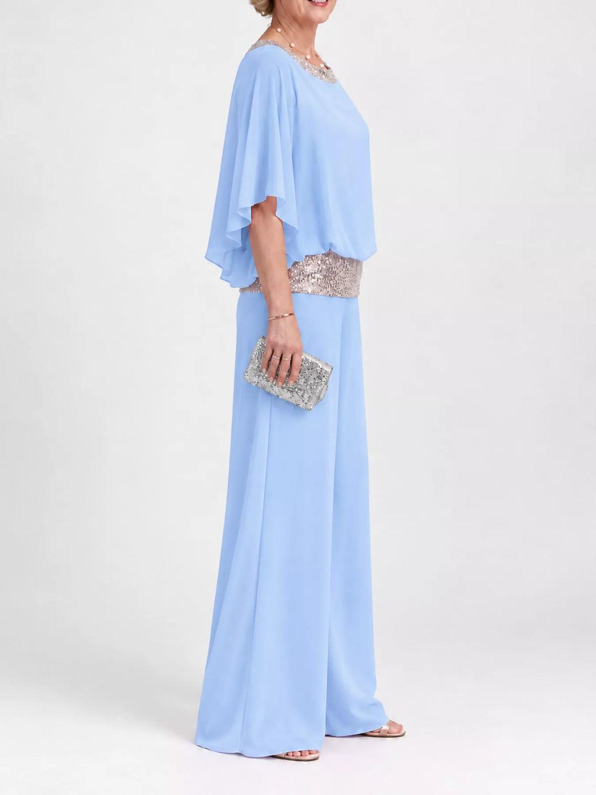 Chiffon Top and Wide-Leg Pants Set — side view