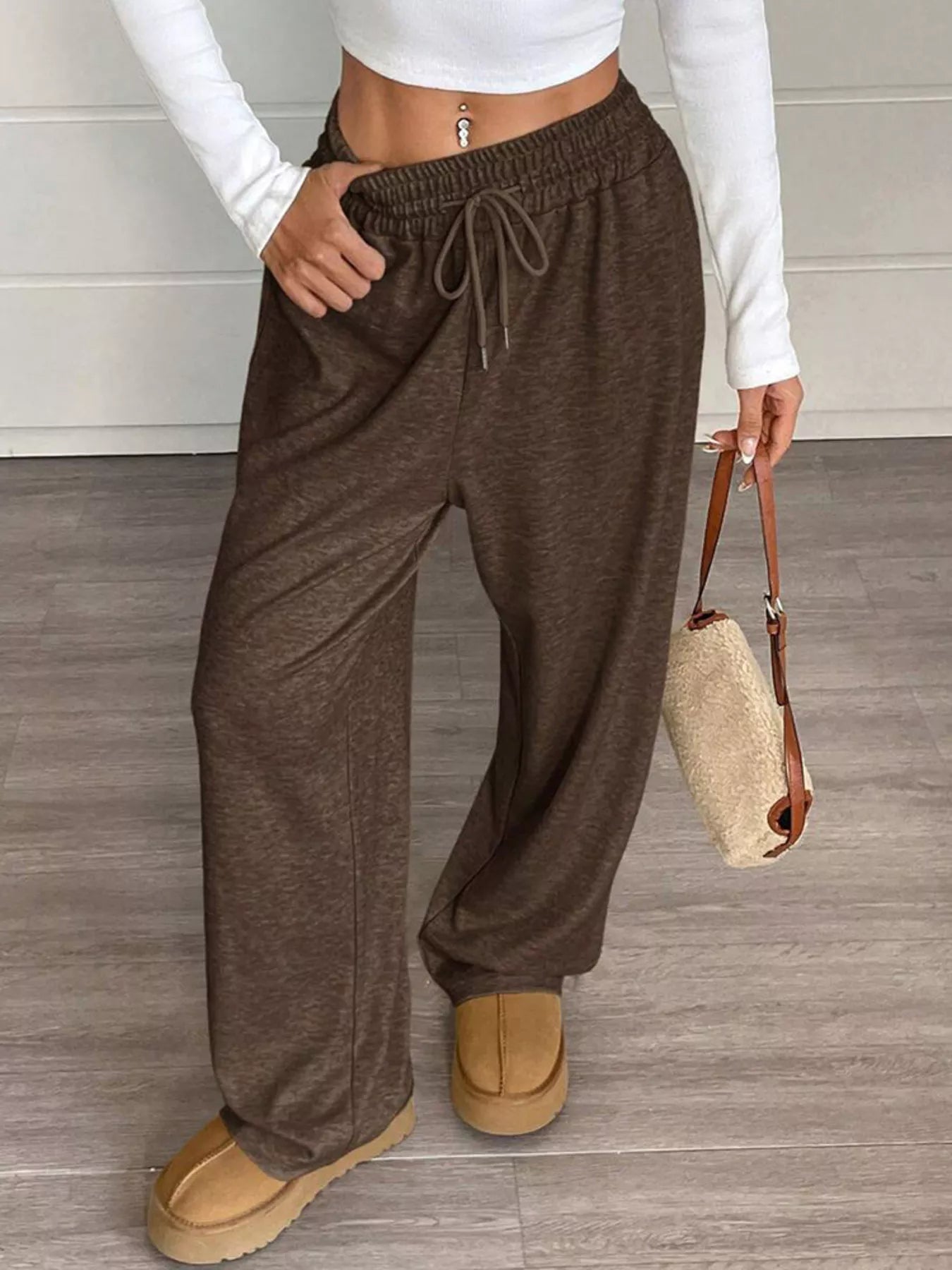 Trendsi High-Waisted Wide-Leg Pants with Drawstring -