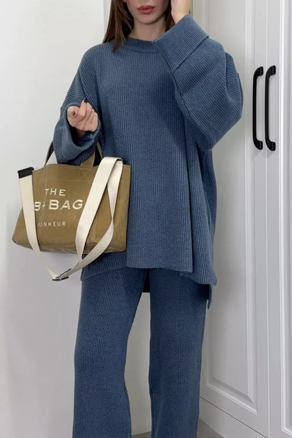 Trendsi Dropped Shoulder Knit Sweater and Wide Leg Pants Set -