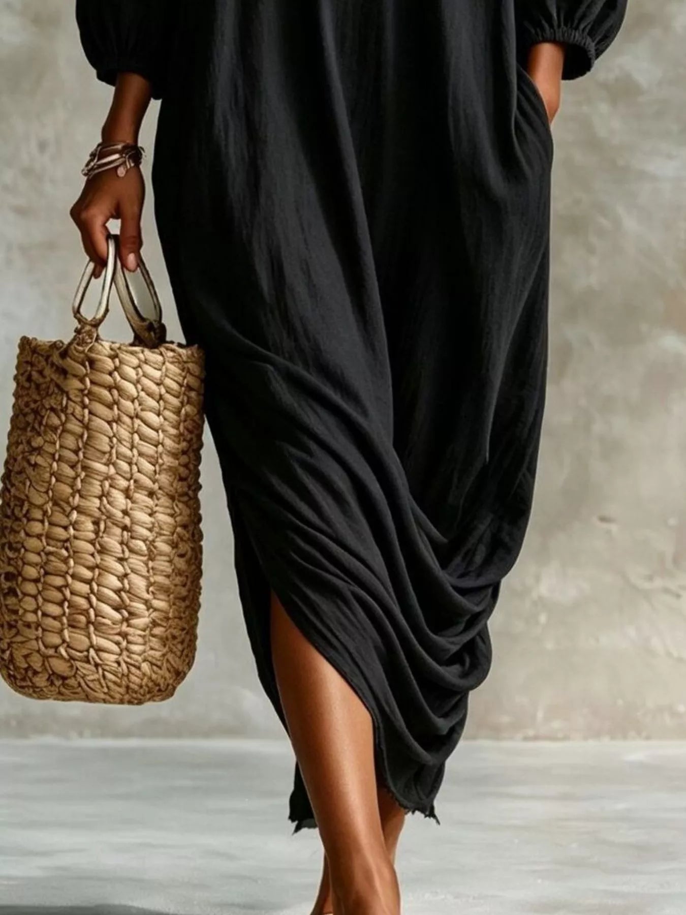 Trendsi Ruffled Boat Neck Ruched Midi Dress -